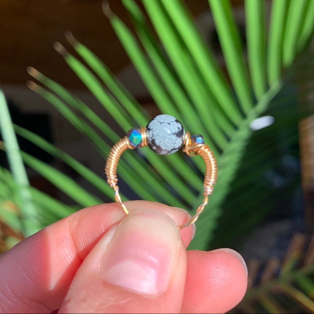 Snowflake Jasper healing crystal ring
